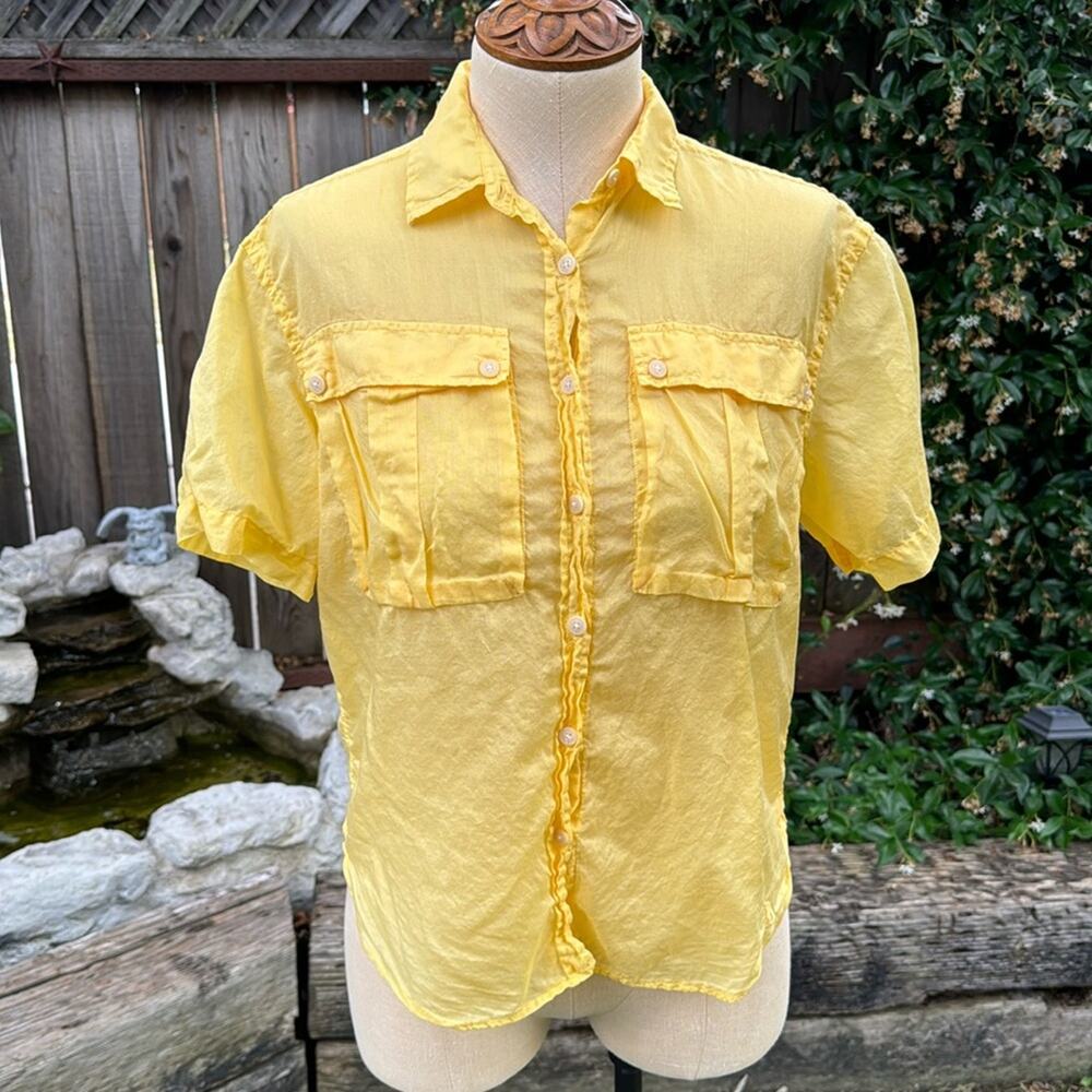 Dr. Martens Button Down Yellow Voile Sheer Shirt Women's Size Small